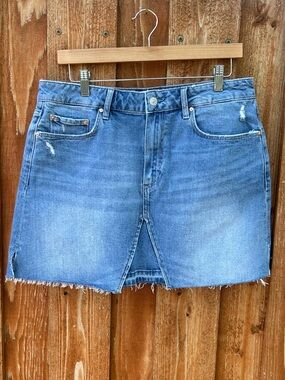 PAIGE Jessie Undone Denim Mini Blue Jean Skirt Y2K Festival Boho Size 31